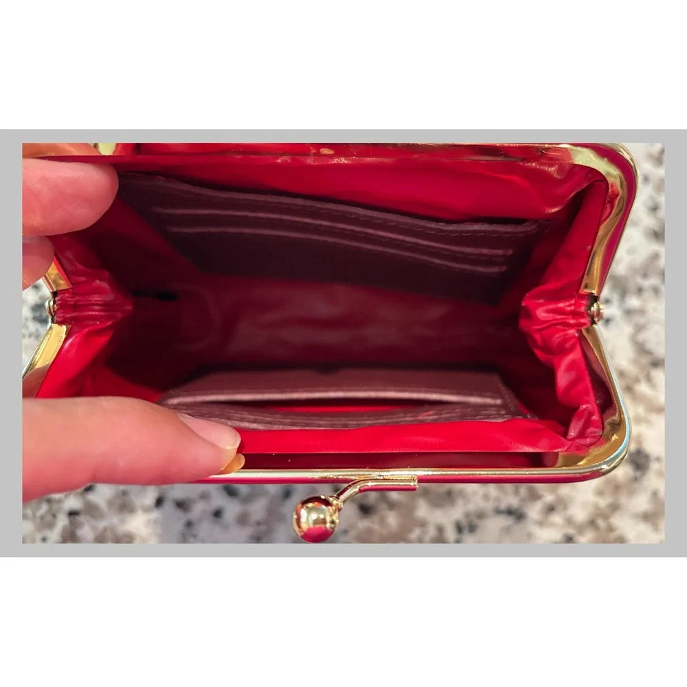 Dooney & Bourke Burgundy Pebble Grain Leather Kiss Lock Coin Purse Card Case